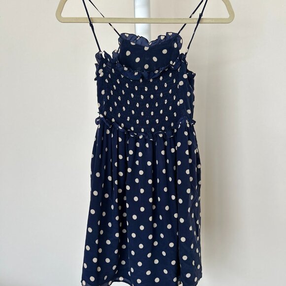 Balenciaga 2017 Silk Navy Polka Dot Mini Dress Size XS - Picture 6 of 8